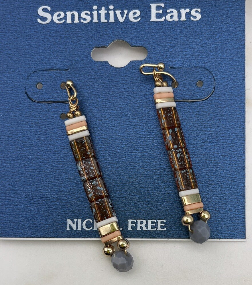 Sensitive Ears Grayish Dangle 2" Earrings Fish Hook NWT