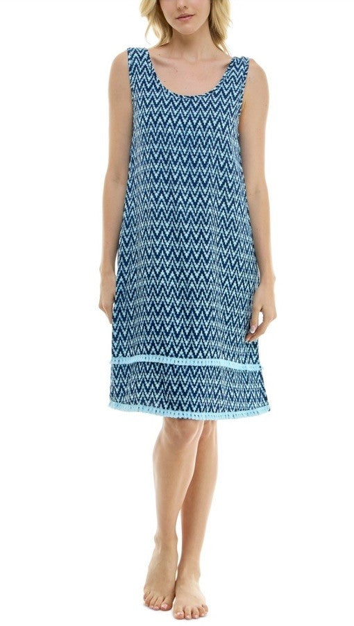 Roudelain Women's Printed Tassel-Trim Tank Nightgown - Slash Geo Size S