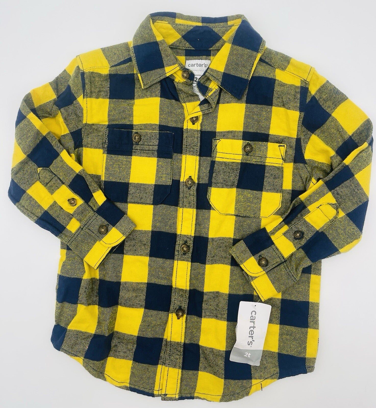 Carter's blue and yellow flannel button up shirt Size 5