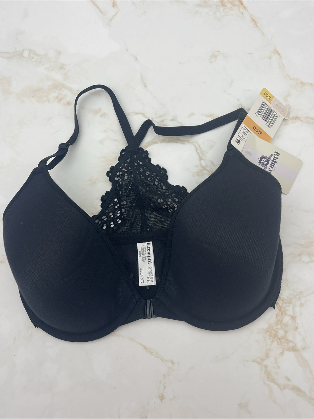 b.tempt'd by Wacoal Inspired Eyelet Front Close Contour T-Shirt Bra, Black, 32DD