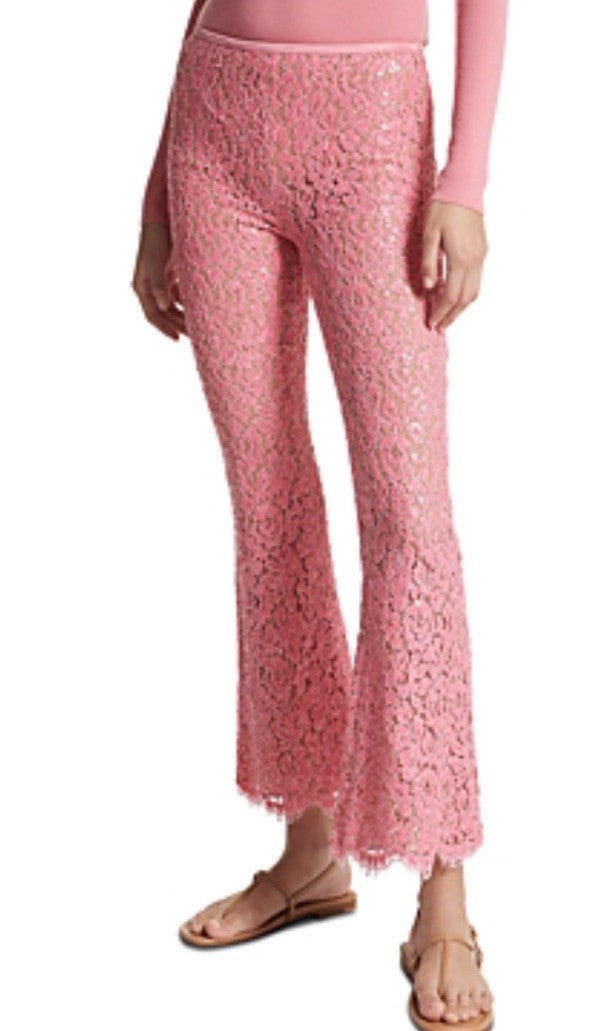 Michael Kors Collection Lace Sequin Embroidered Cropped Bootcut Size 4 Geranium 