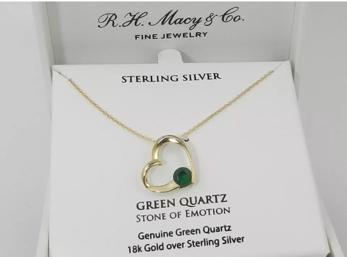 GREEN QUARTZ STONE OF EMOTION Genuine Green Quartz 18k Gold over Sterling Silver