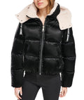 DKNY Jeans Women's Logo-Drawstring Hooded Puffer Jacket Black XL