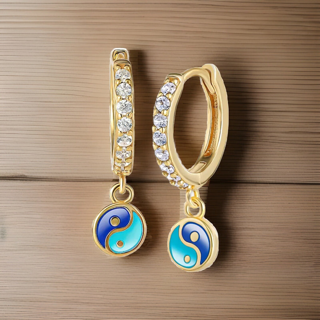 Giani BerniniCubic Zirconia & Enamel Ying Yan Dangle Hoop Earrings 18k Gold Play