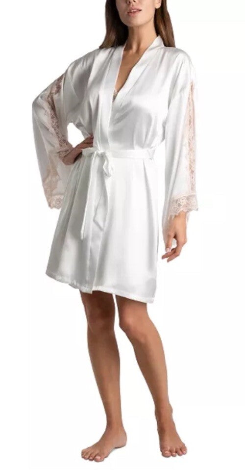 Linea Donatella Women's S/M Brides Blush Satin Robe Ivory BSH030