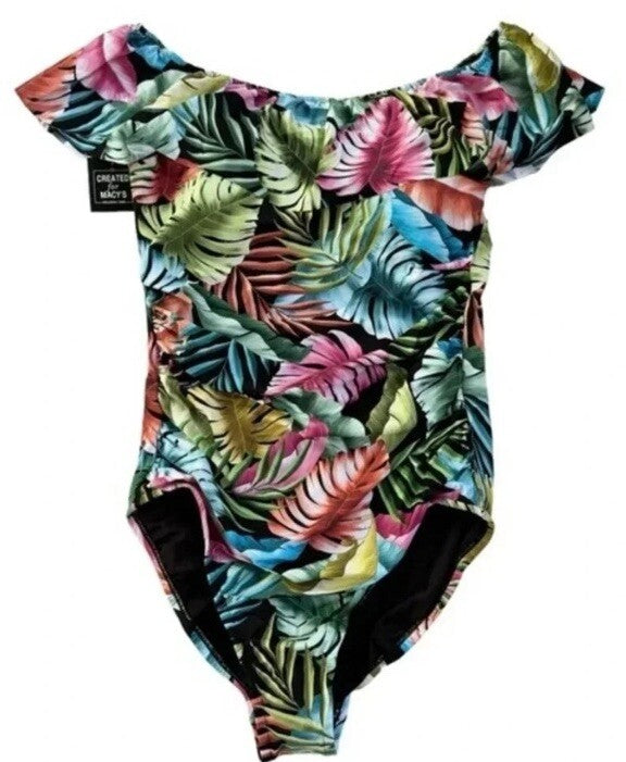 Swim Solutions Off-The-Shoulder Tummy-Control One-Piece Swimsuit Multi Size 12