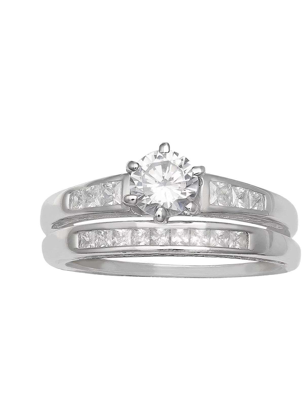 Cubic Zirconia Sterling Silver Engagement Ring Set Size 8