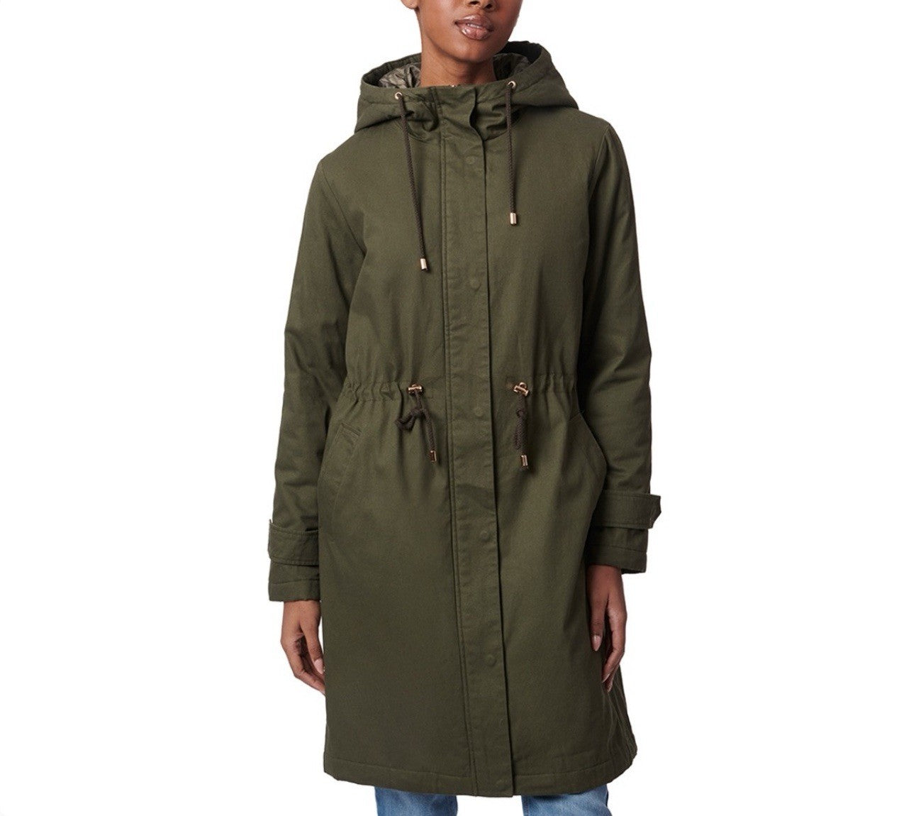 Collection B Juniors Long Hooded Parka Coat - Dark Olive Size M