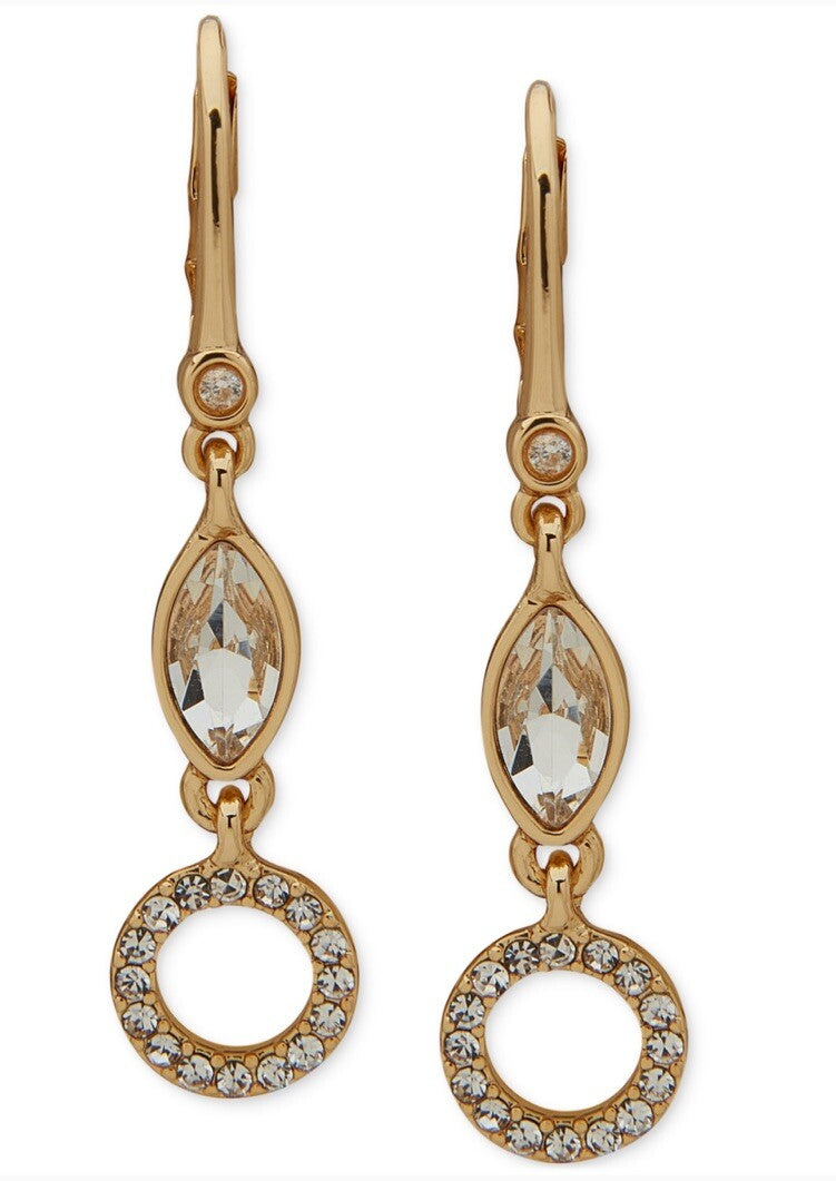 DKNY Gold-Tone Navette Crystal & Pavé Circle Drop Earrings