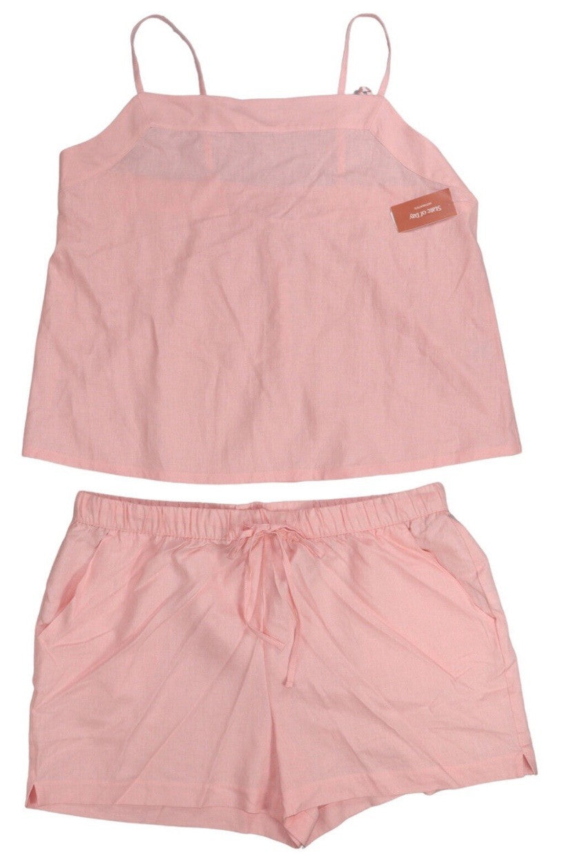 State of Day 2-Piece Linen/Rayon Blend Cami & Shorts Women's L Satin Pink