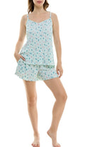 Roudelain Women's 2-Pc Pleated Satin Short Pajamas Set - Petals Blue - Small
