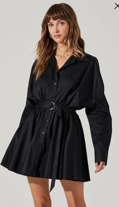 ASTR The Label Winica Belted Mini Shirtdress Medium Black 