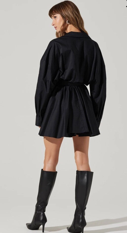 ASTR The Label Winica Belted Mini Shirtdress Medium Black 