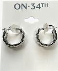 On 34th Women's Quilted Hoop Earrings Silver Color