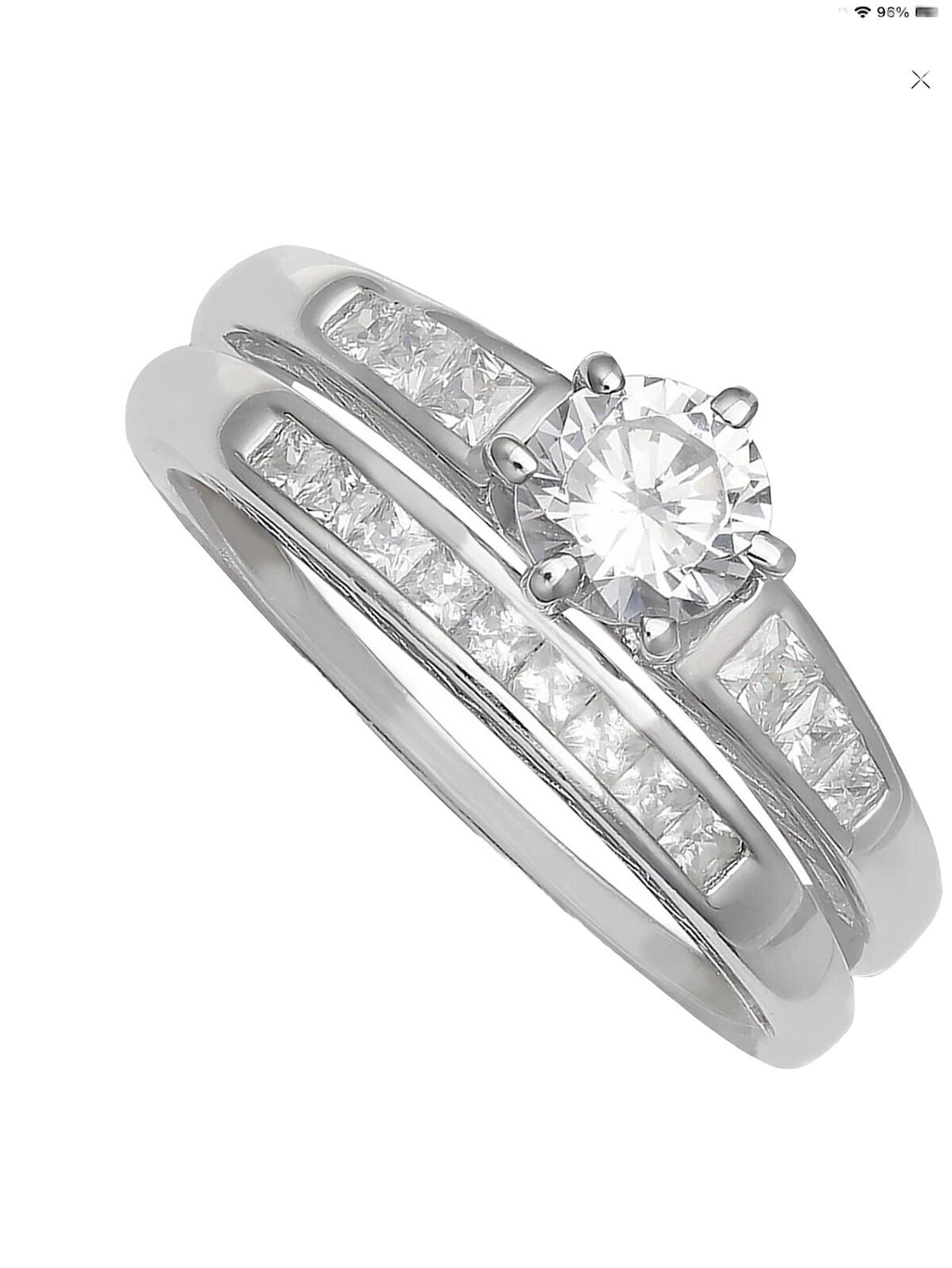 Cubic Zirconia Sterling Silver Engagement Ring Set Size 8