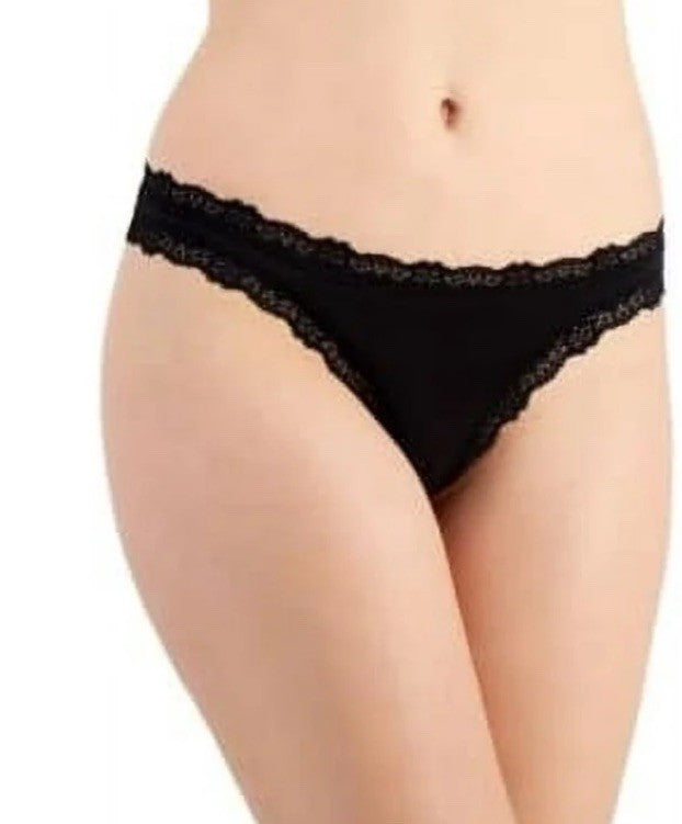 JENNI Women's Lace-Trim Thong Black M