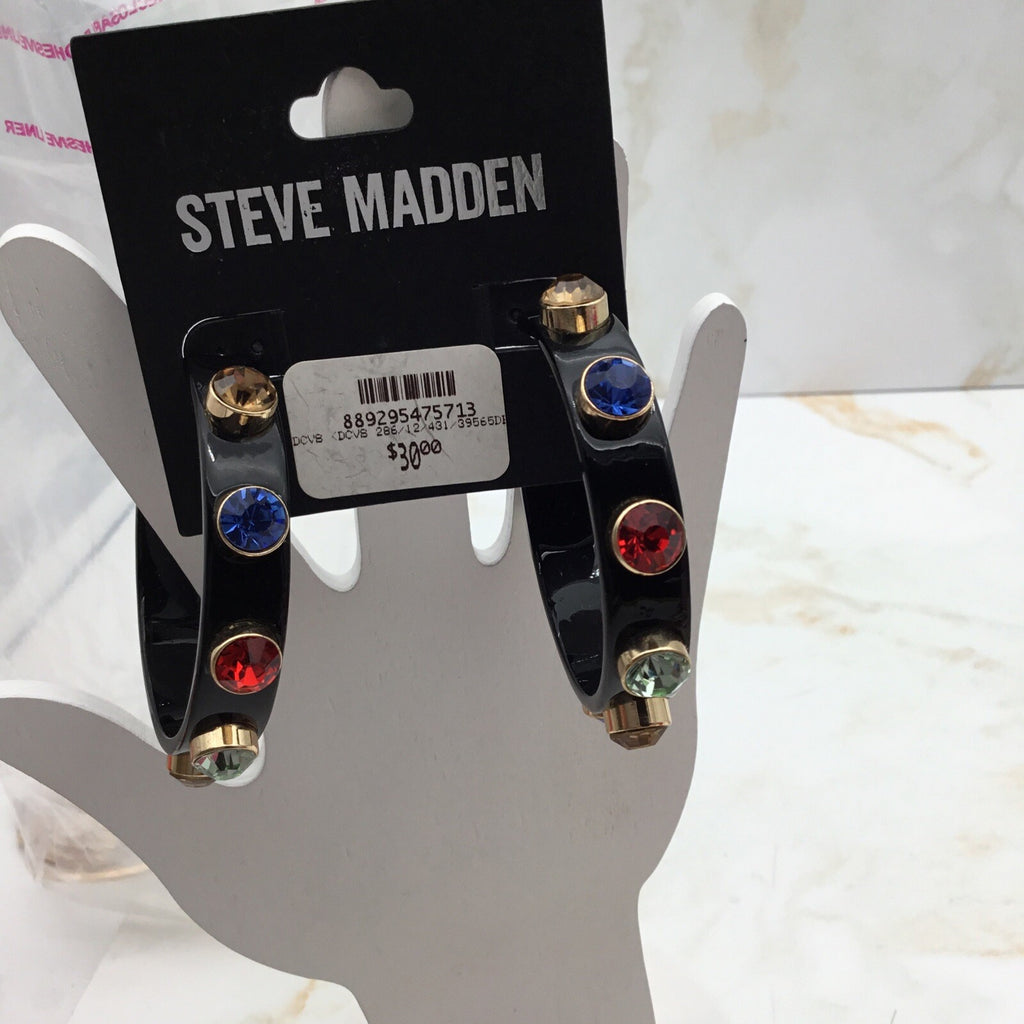 Steve Madden Women's Stone Large Hoop Earrings Multicolored 