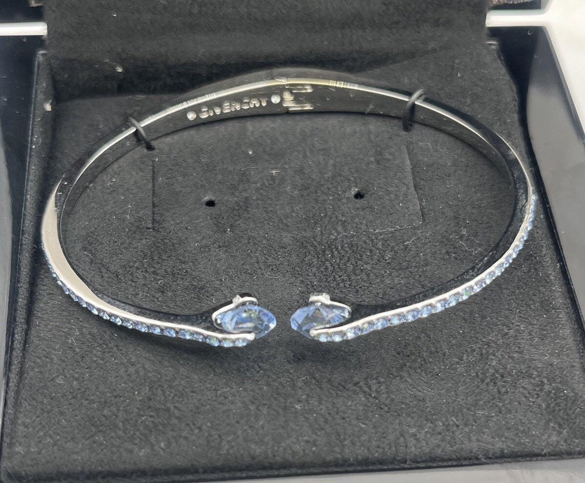 GIVENCHY SILVER TONE BLUE CRYSTALS BANGLE BRACELET 