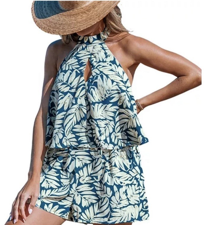 Cupshe Women's Tropical Halter Keyhole Romper M