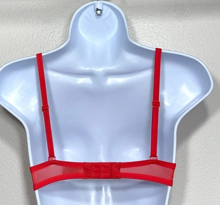 NWOT Calvin Klein Womens 36A Sheer Marquisette Unlined Plunge Bra QF6727 Red