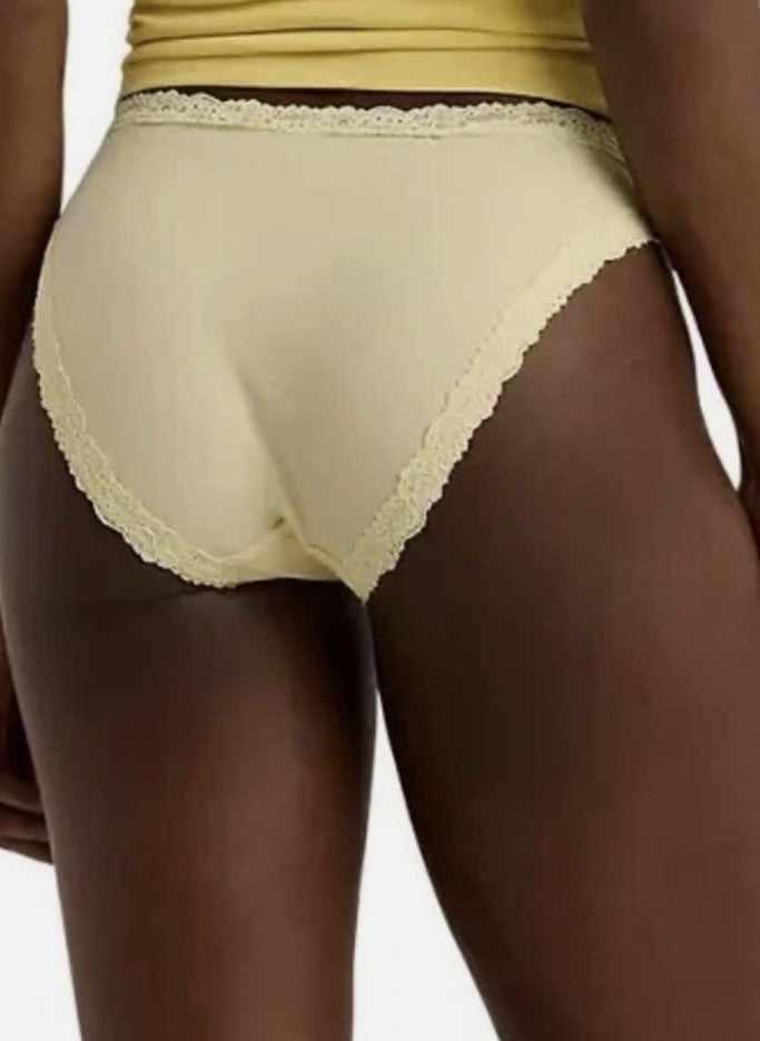Lauren Ralph Lauren Womens Cotton & Lace  Bikini Brief M Lemon Chiffon