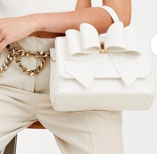 EVA DOUBLE BOW VEGAN SATCHEL CROSSBODY BAG WHITE 