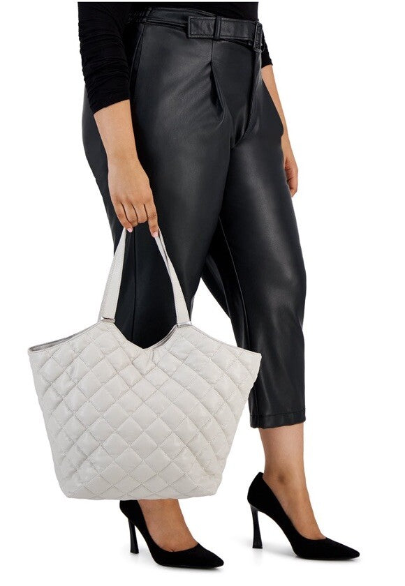 INC Andria quilted faux-leather women's XL tote bag - Bone/ White