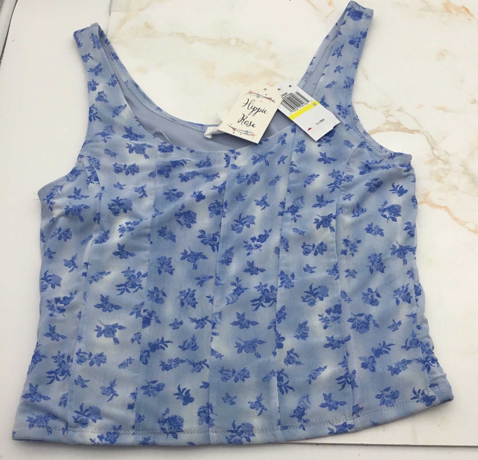 Hippie Rose Juniors' Mesh Corset Tank - Blue Floral Size M