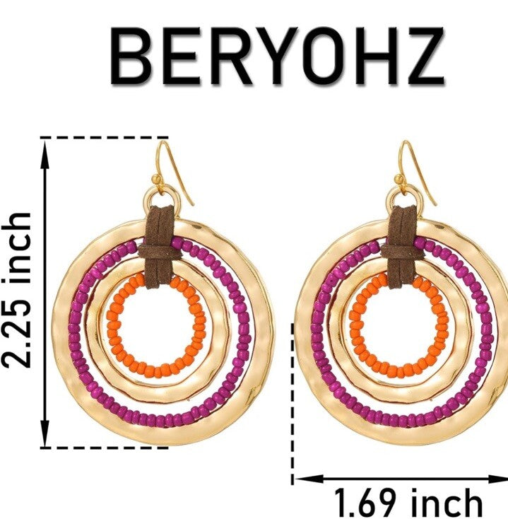 EL by Erica Lyons Pink and Orange Dangle Earrings Gold Tone