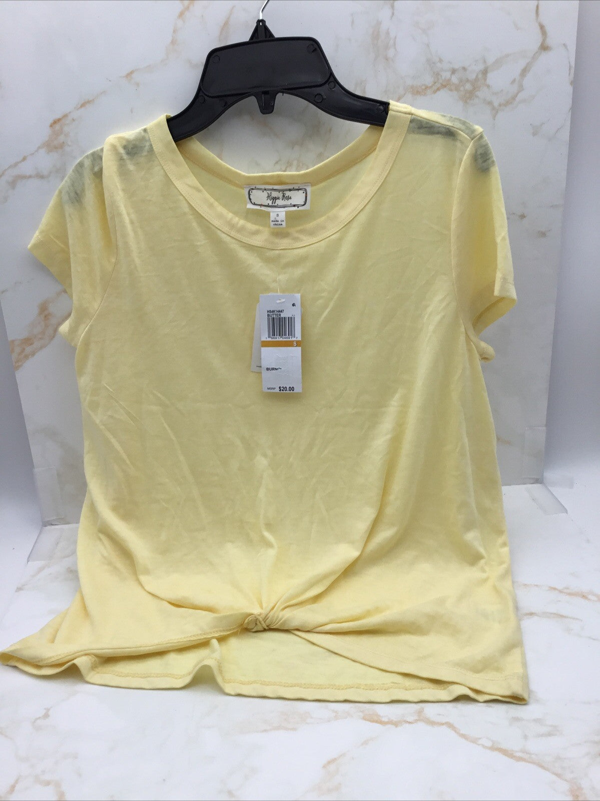 Hippie Rose Yellow Short Sleeve Twisted TEE Small 