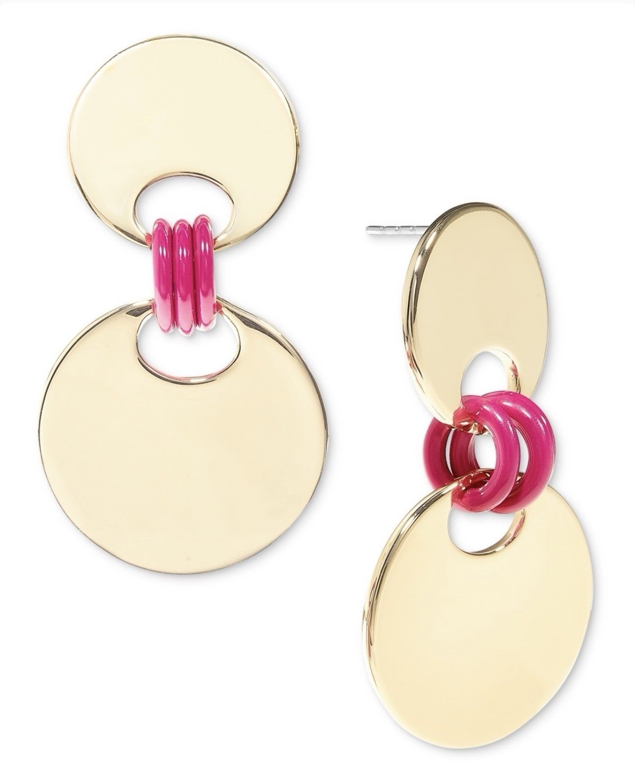 On 34th Gold-Tone Disc & Color Ring Drop Earrings, Pink
