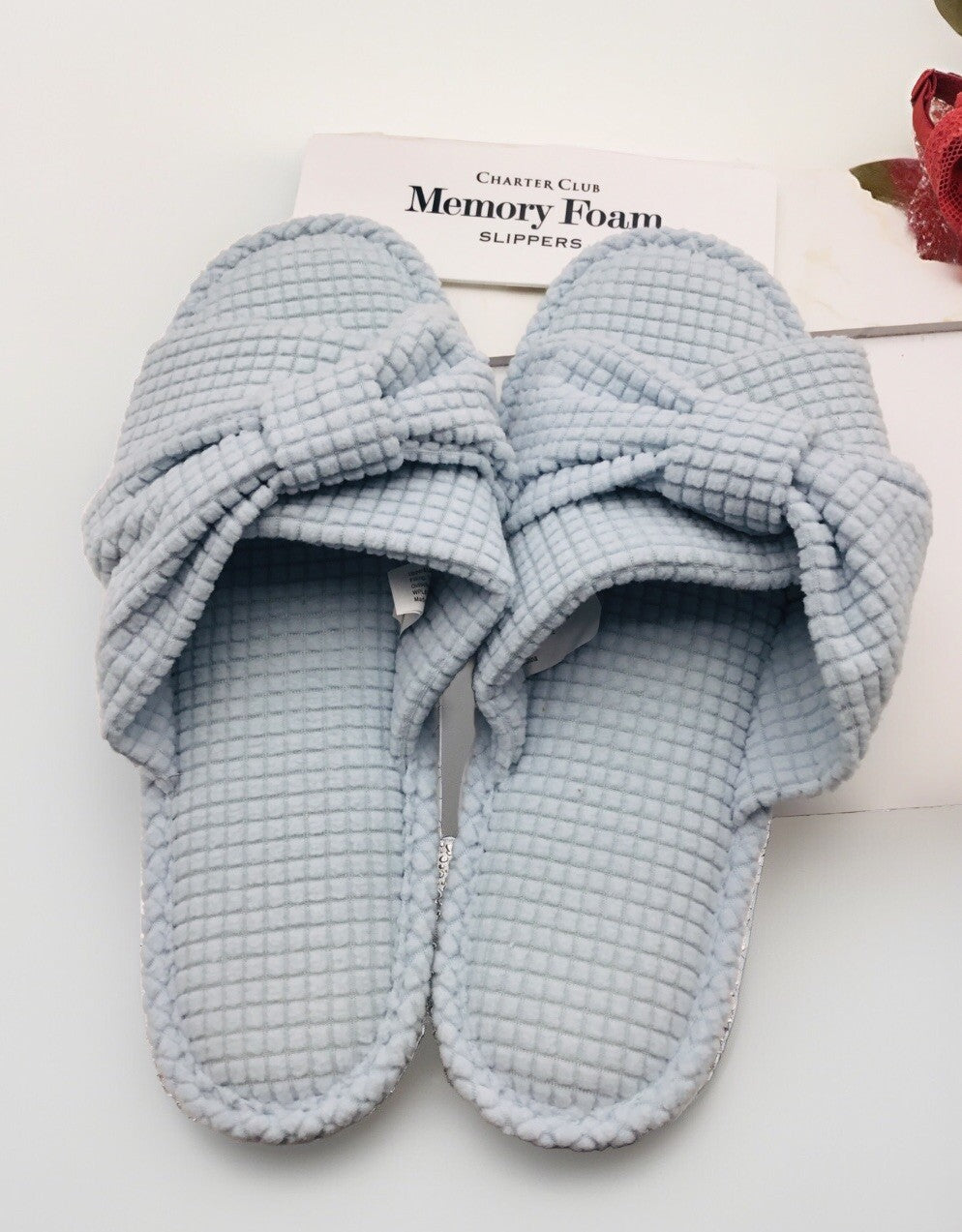 Charter Club Women's Textured Knot-Top Slippers Blue L 9-10