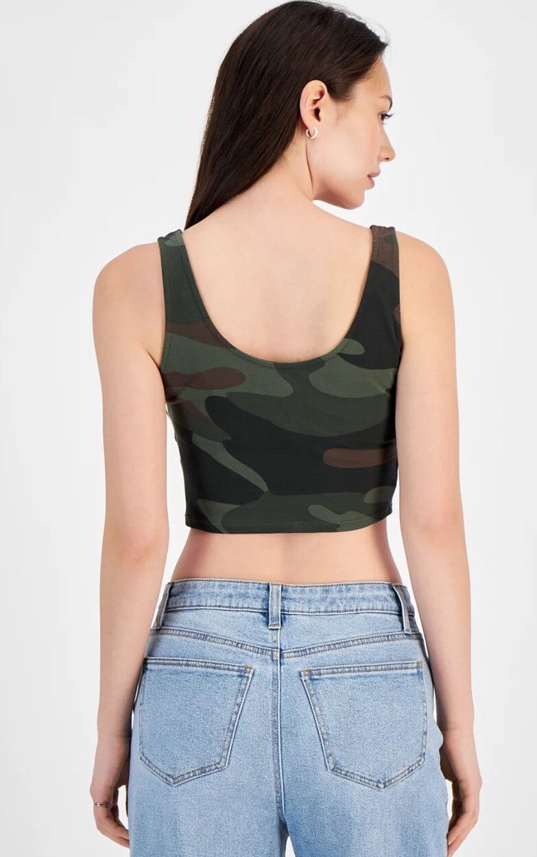 Grayson Threads, the Label Juniors' Cropped Camo-Print Graphic Top  Small