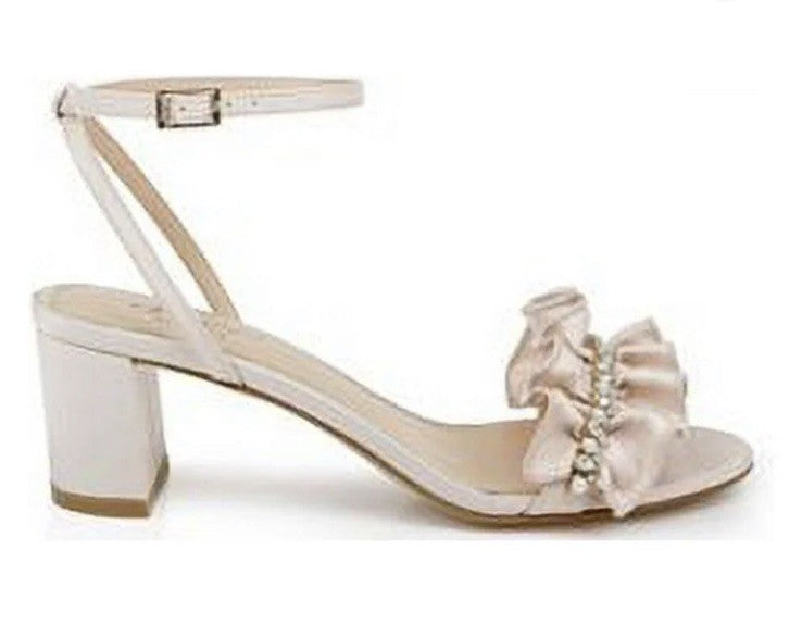 Jewel Badgley Mischka Women's Desirie Block Heel Sandals  10 Champagne Fabric 