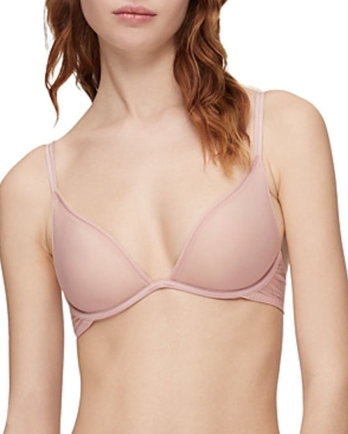 Calvin Klein Sheer Marquisette Unlined Plunge Bra, Subdued (Nude), 36A, MSRP
