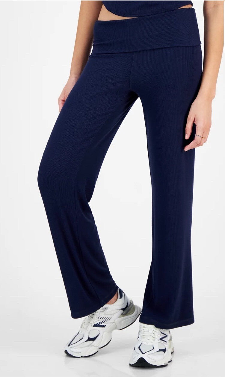 Ultra Flirt Juniors' High Rise Foldover-Waist Ribbed Knit Pants Black XL