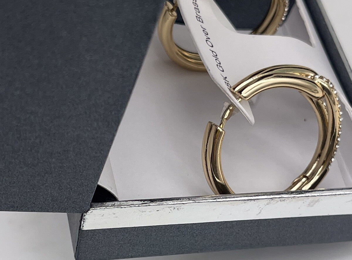 And Now This 18k gold over brass Crystal Knot Hoop Earrings 1 1/4"
