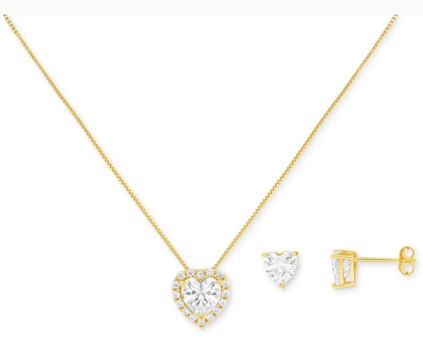 Holiday Lane 2-Pc. Cubic Zirconia Heart Pavé Pendant Necklace & Stud Earring Set