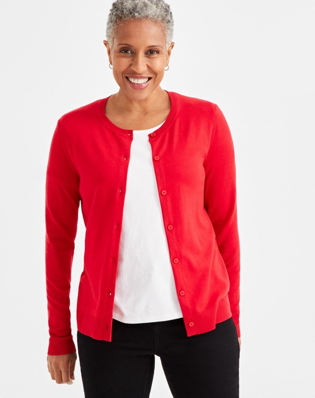 Style & Co Womens Button Up Long Sleeve Red Cardigan Sweater V Neck Ribbed Sz XL