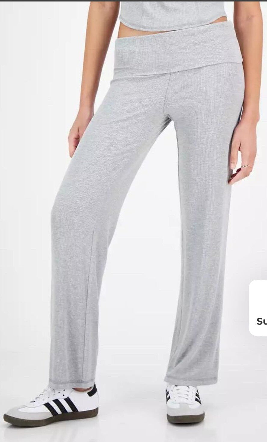 Ultra Flirt Juniors' High Rise Foldover-Waist Ribbed Knit Pants Grey Whisper S