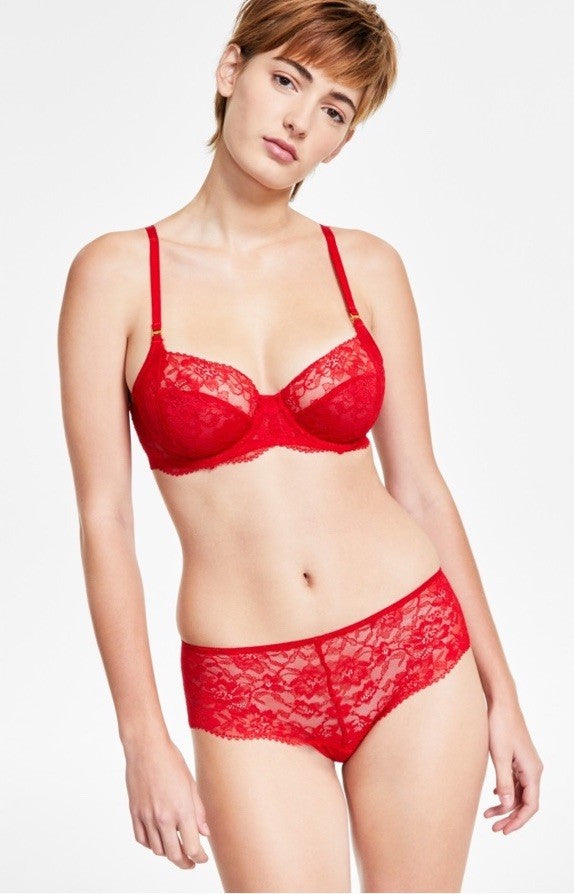 Lauren Ralph Lauren Women's Unlined Lace Full Coverage Bra Ruby Red 34A