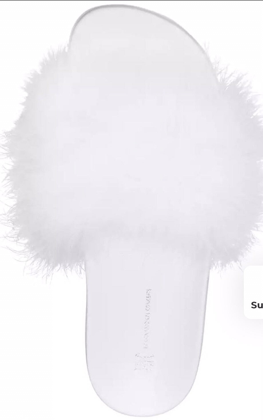 INC International Concepts Sandal Slides Sz L 9/10 White Fluffy Faux Maribou
