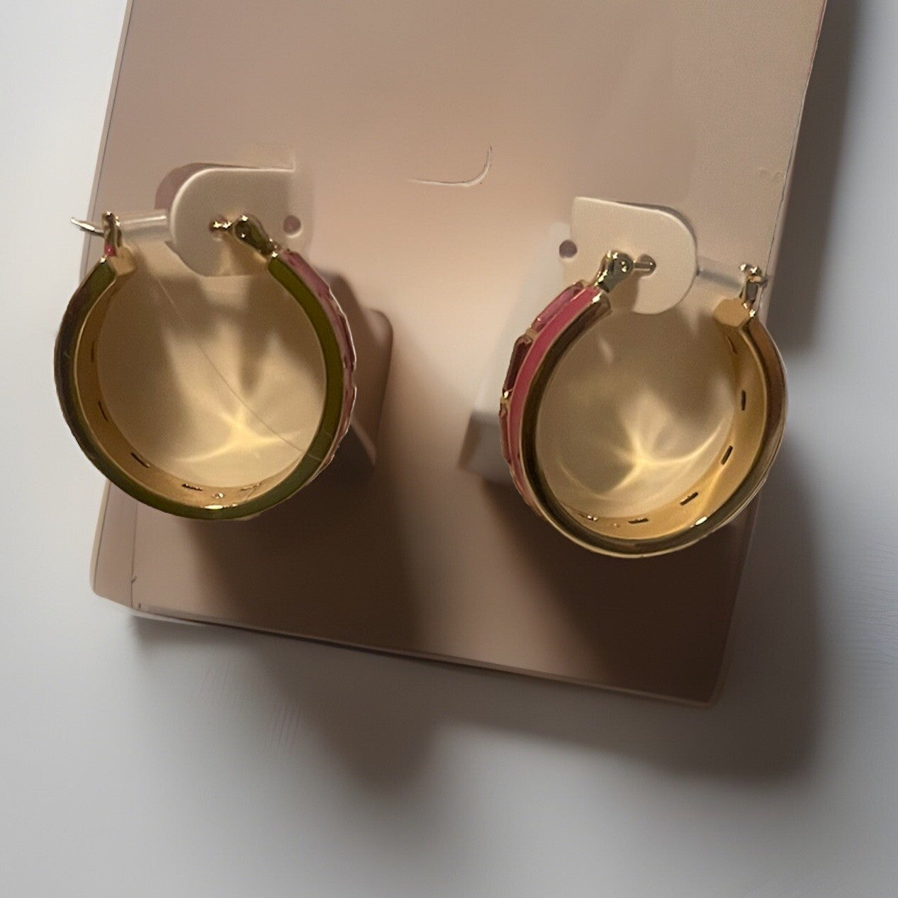 On 34th Women’s Gold Pink Stone Hoop Earrings 