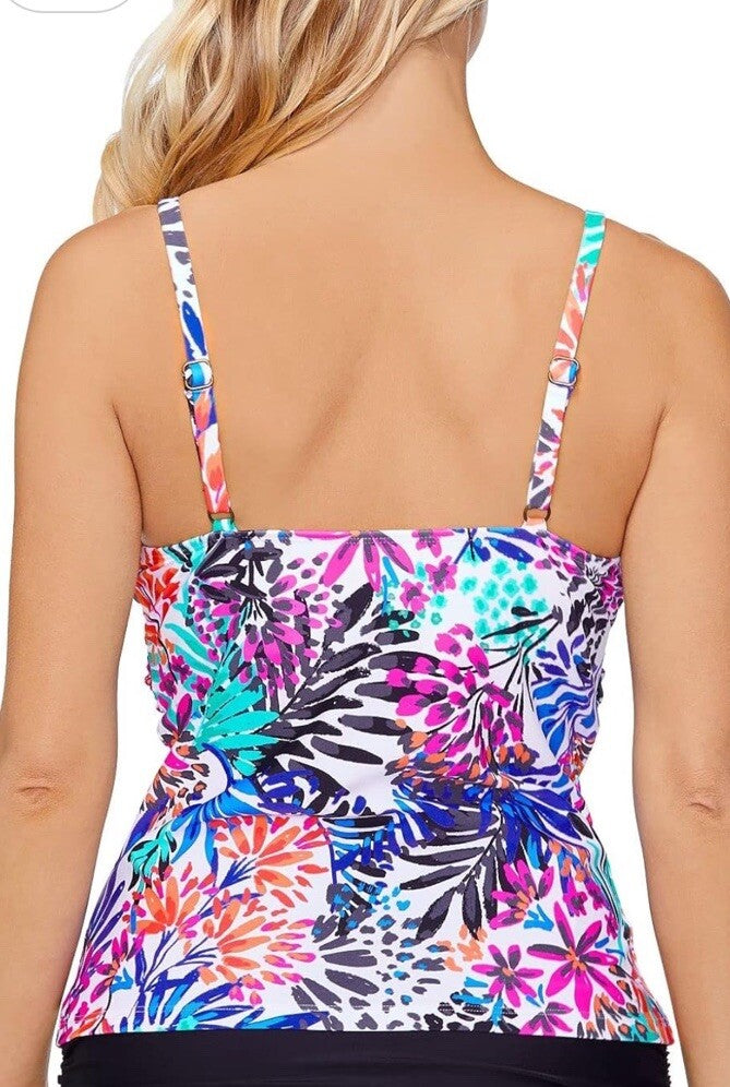 Island Escape Women's White Printed Gemini Underwire Tankini Swim Top Size 8