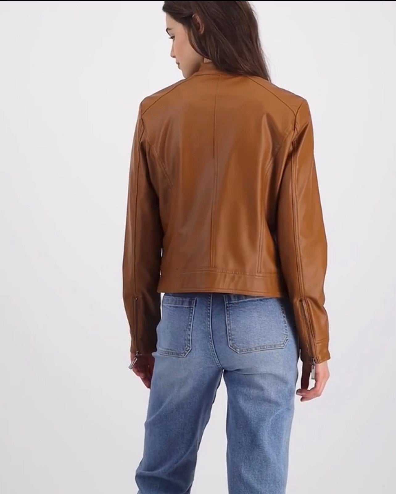 Jou Jou Juniors' Faux-Fur-Lined Moto Jacket Size 2XL Color Cognac