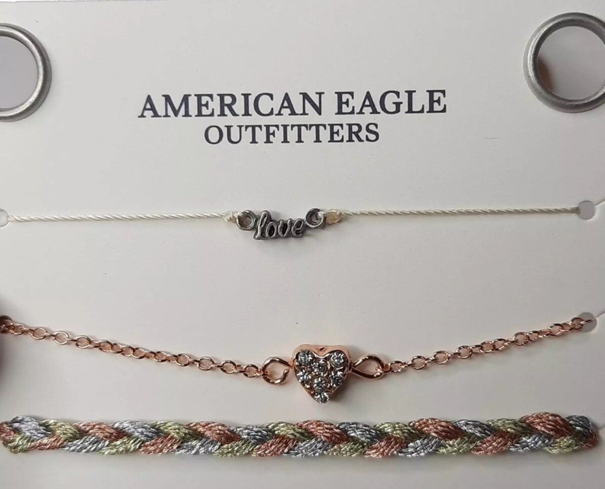 American Eagle Set of Three Bracelets Love Heart Adjustable
