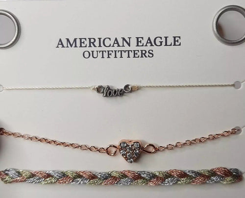 American Eagle Set of Three Bracelets Love Heart Adjustable