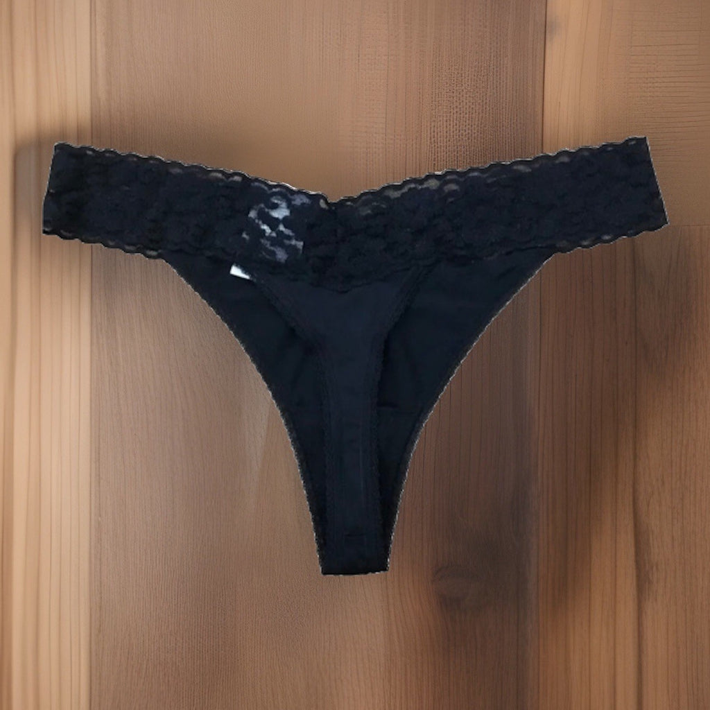 I.N.C. International Concepts Women's Lace-Trim Thong Underwear Black XL