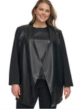 Calvin Klein Women's Black Mixed-Media Long-Sleeve Jacket Plus Size 24W