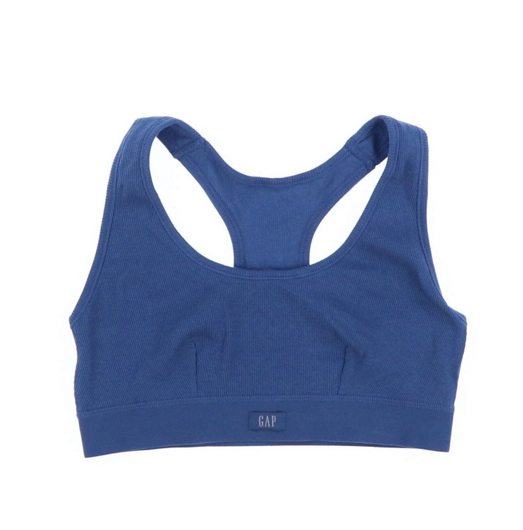 GAP GapBody Women's Ribbed Logo Comfort Racerback Bralette, Blue XL